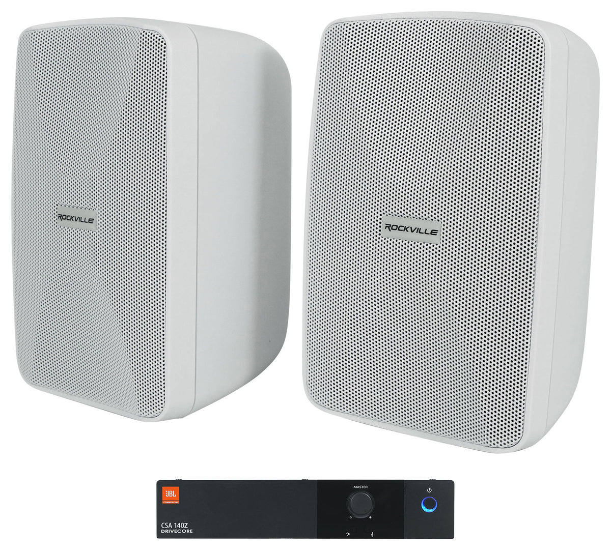 CSA 140Z Commercial 70V Amplifier + (2) White 4" Wall Mount Swivel Speakers