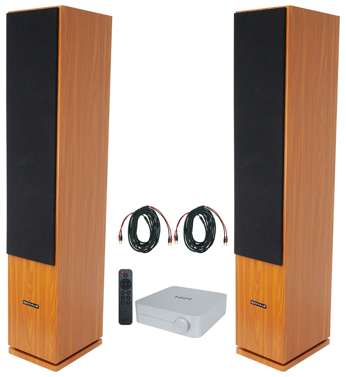 (2) Rockville Rocktower 64B Wood Home Audio Tower Speakers+Bluetooth/Wifi Amp