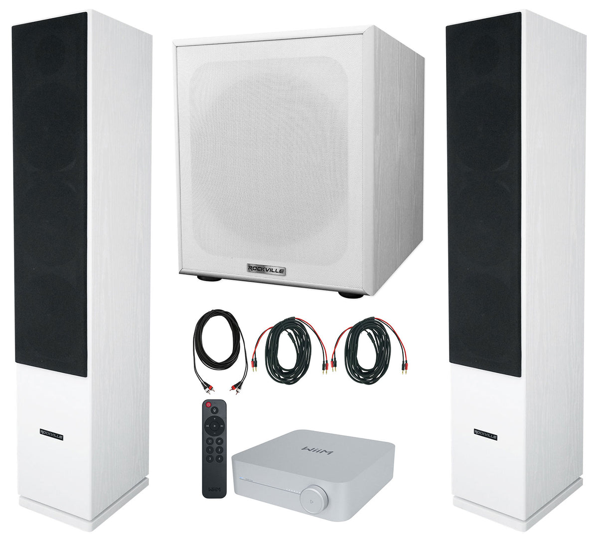 (2) Rockville Rocktower 64B White Home Tower Speakers+Bluetooth/Wifi Amp+Sub