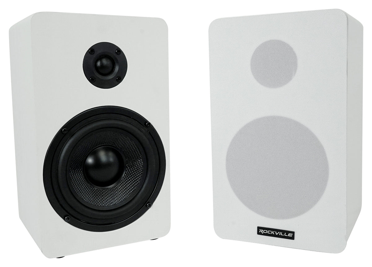 2 Rockville RockShelf 58W 360w 5.25" White Bookshelf Speakers+Bluetooth/Wifi Amp