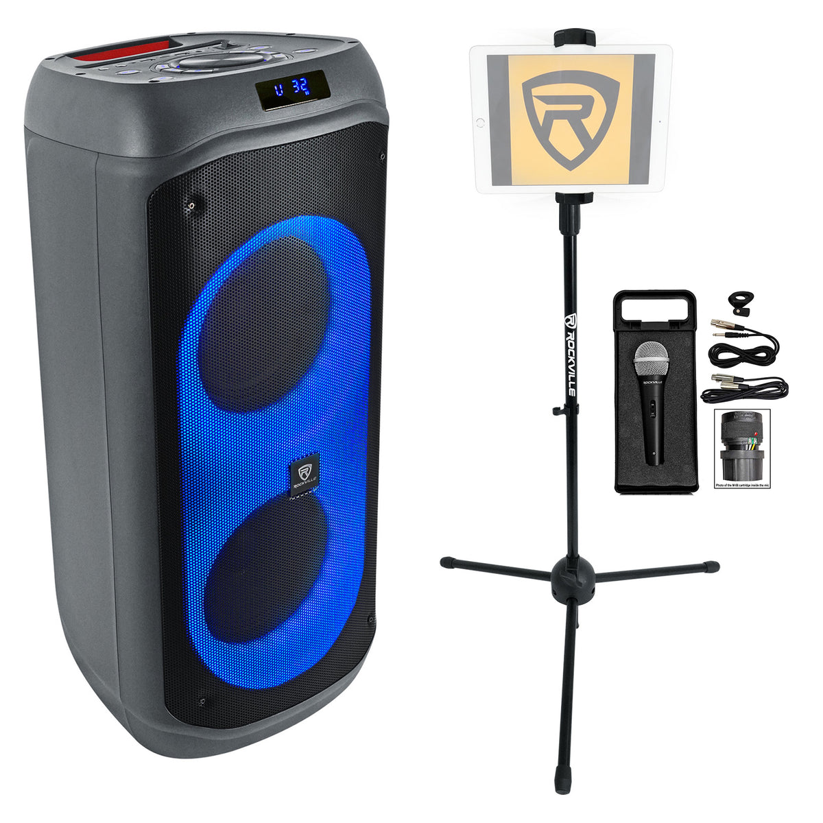 BASS PARTY 8 Karaoke Machine System Party Speaker w/Mic+Tablet Stand
