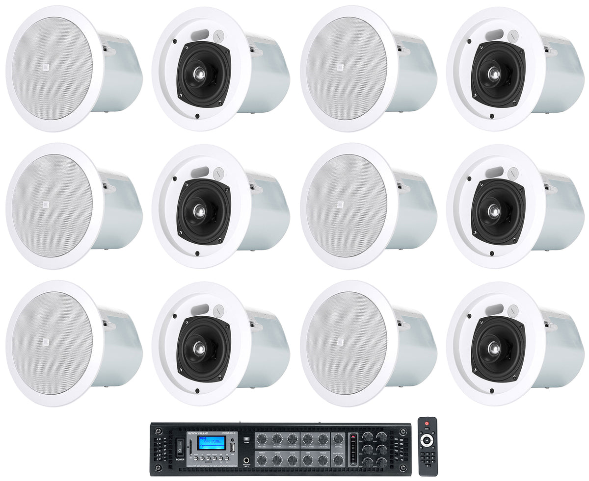 (12) Control 24CT 4" 70V Commercial Restaurant/Bar White Ceiling Speakers + Amp