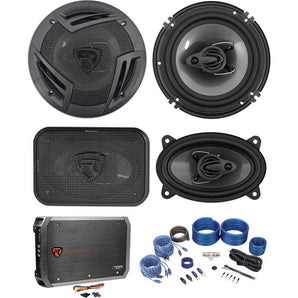(2) Rockville RV6.3A 6.5" Speakers+(2) 4x6" Speakers+4-Channel Amplifier+Amp Kit