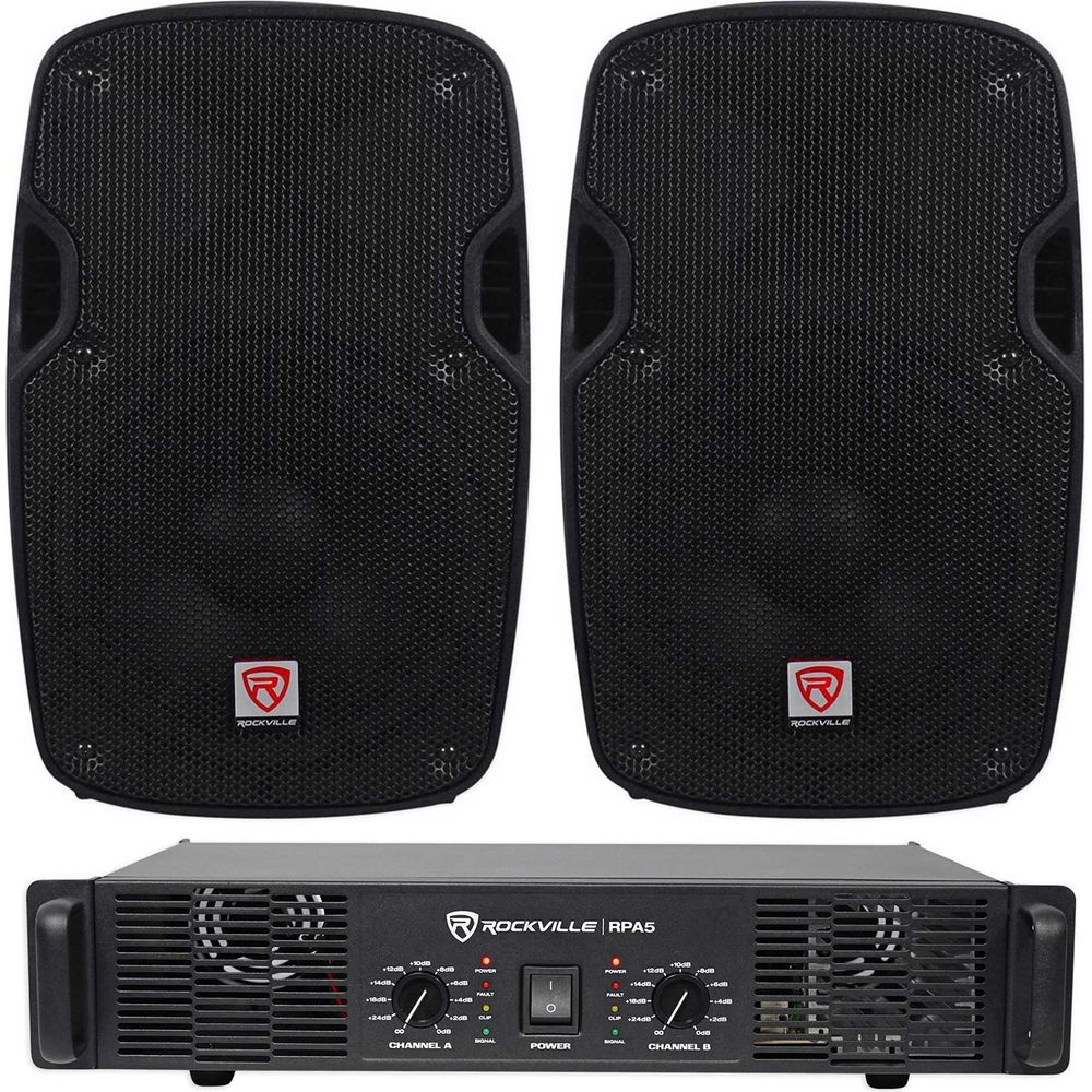 (2) SPG88 8" 800W 8 Ohm PA Speakers ABS Cabinet+RPA5 1000W Amplifier