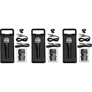 3 Rockville RMC-XLR Dynamic Cardioid Professional Metal Microphones W/XLR Cable