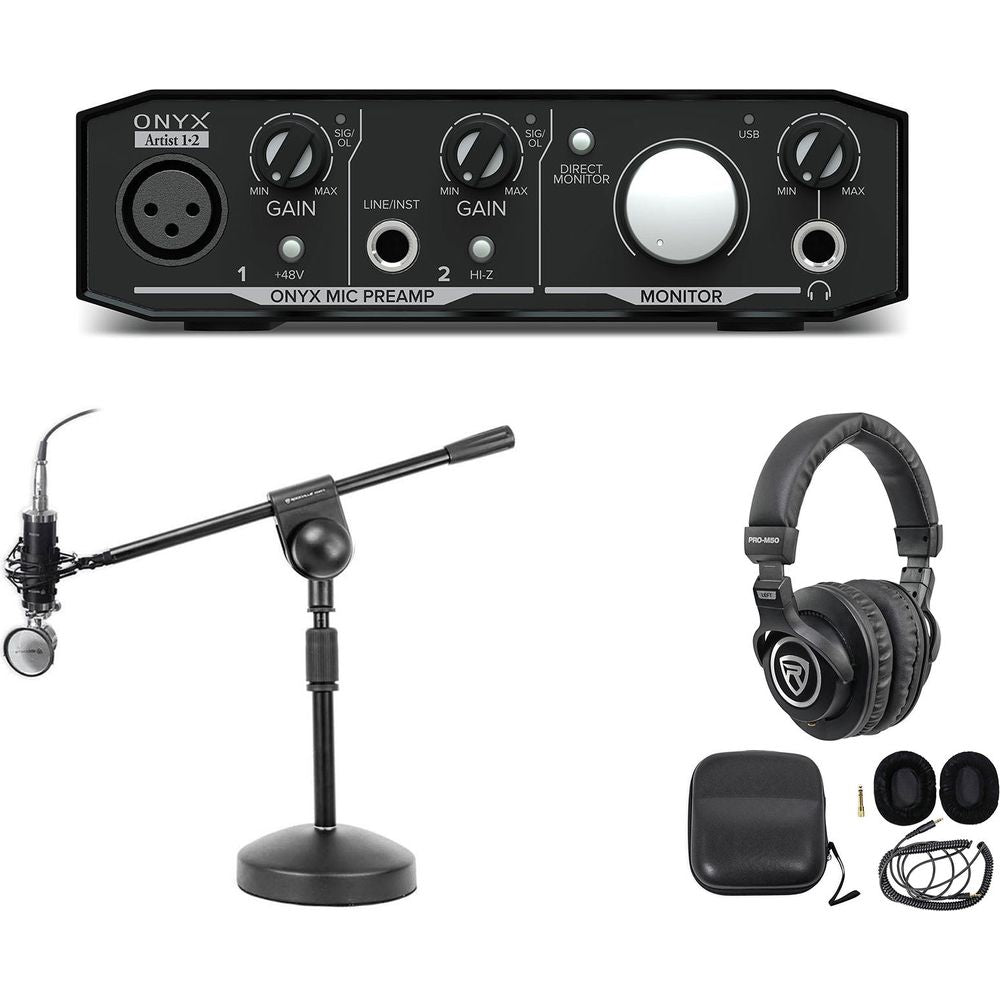 Podcast Recording Bundle with Interface, Mic, Headphones and Desktop Stand