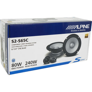 Pair Alpine S2-S65C 80w RMS 6.5" Component Car Speakers+Free Bluetooth Speaker