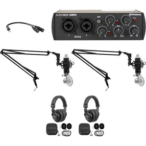 2-Person Podcast Podcasting Kit with AUDIOBOX+Headphones+Mics+Boom Arms