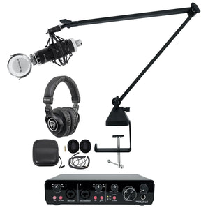 Rockville R-TRACK 2x2 1-Person Podcast Kit w/ RCM03 Microphone+Boom+Headphones