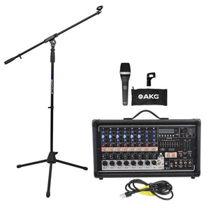 Peavey Pvi8500 400w 8-Channel Powered Mixer w/Bluetooth+AKG Microphone+Mic+Stand