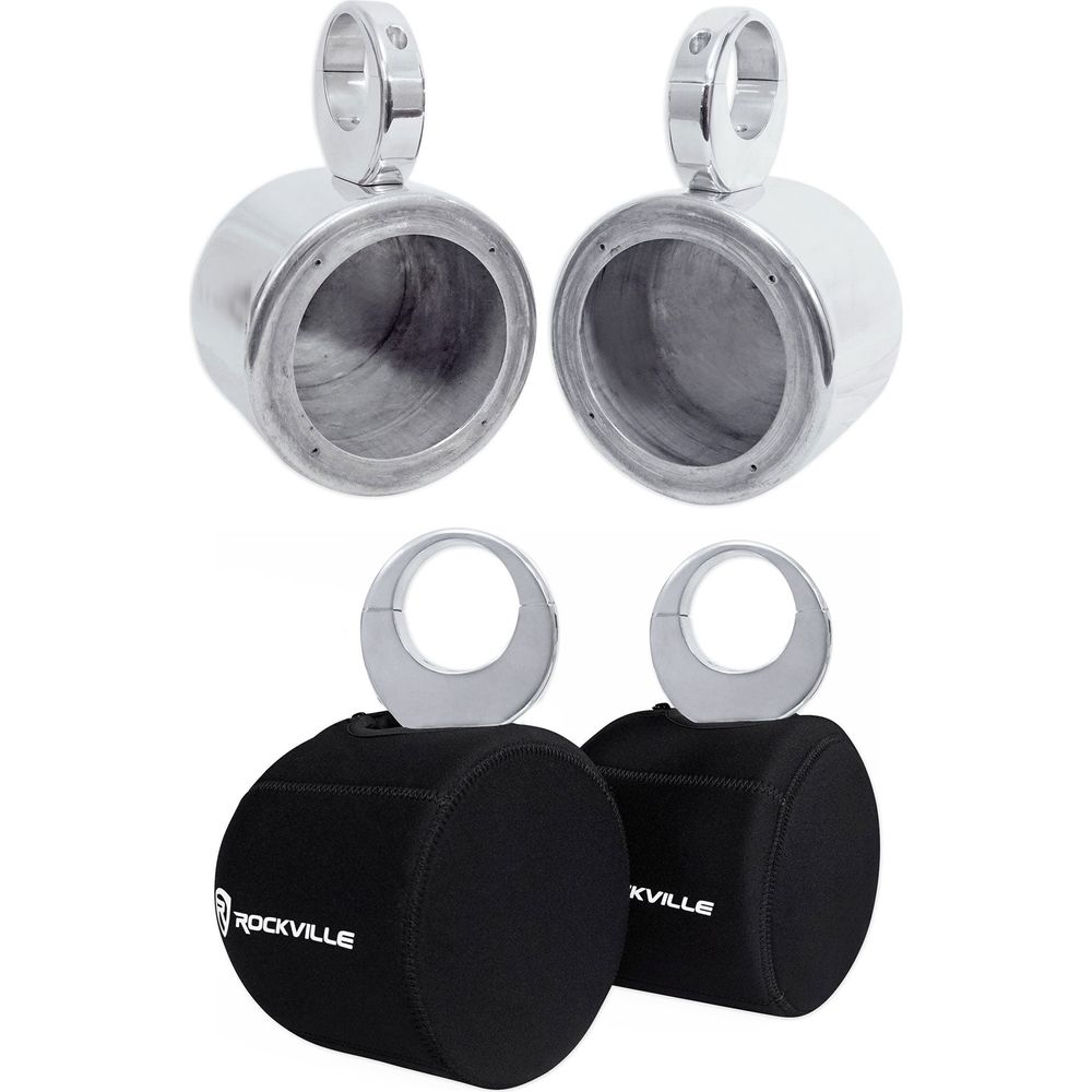 5.25" Silver Marine Wakeboard Tower Speaker Pods + Waterproof Covers