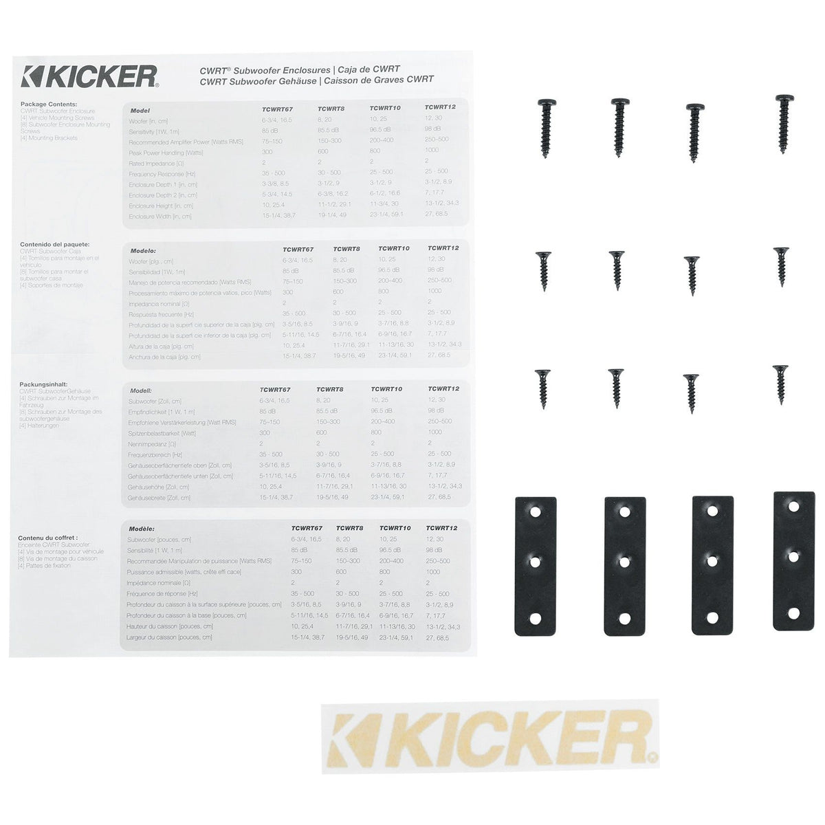 Kicker 48TCWRT82 COMPRT8 8" 600W Loaded Shallow Subwoofer+Mono Amplifier+Amp Kit