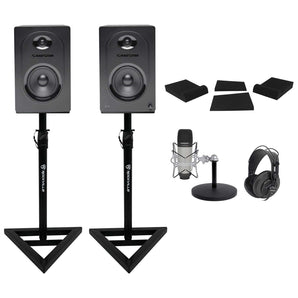 Pair Samson M50 5" Active Studio Monitors+Stands+Pads+Headphones+Mic+Stand/Mount