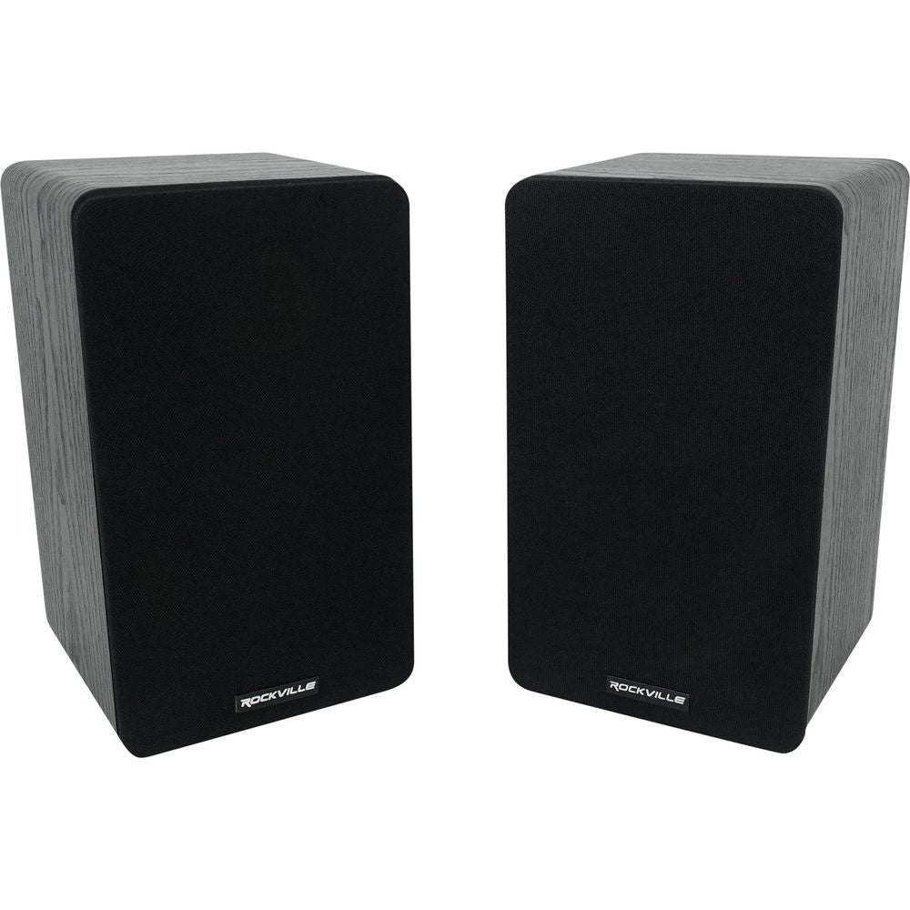 RockShelf 54B Black 5.25" Home Bookshelf Speakers w/37" Stands