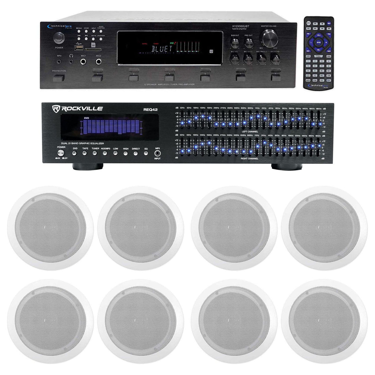6-Zone Receiver with (4) Pairs of White 6.5" In-Ceiling Speakers, Home Package