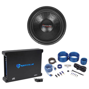 American Bass XO 1544 15" 1000 Watt Car Audio Subwoofer+Mono Amplifier+Amp Kit
