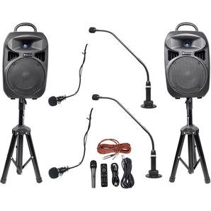 (2) Peavey Black Podium+(2) Choir Microphones+Speakers for Church Sound Systems