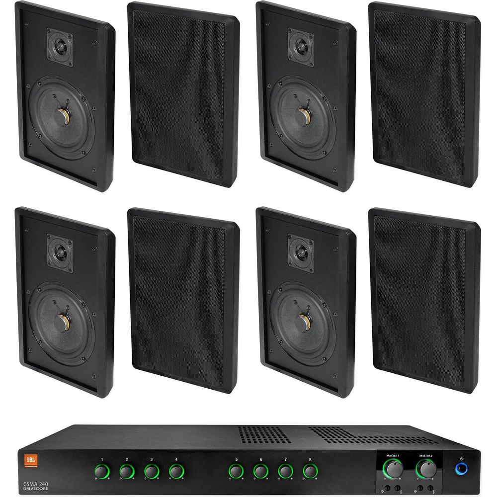 CSMA240 2x40W Amplifier + (8) Black 5.25" Slim Wall Speakers