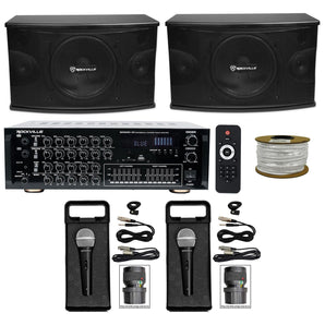 2) Rockville 10" 3-Way 1200w Karaoke Speakers+Powered Mixer w/Bluetooth+2) Mics