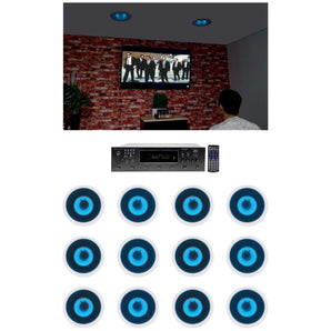 Technical Pro 6-Zone Home Theater Bluetooth Receiver+(12) 8" Blue LED Speakers