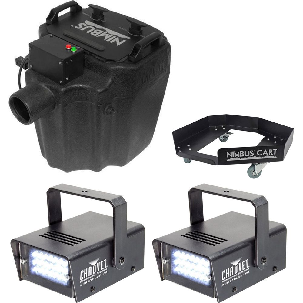 Nimbus Fog Machine + 2 Strobe Lights + Rolling Cart