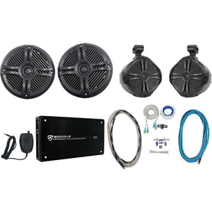 2) Rockville RMSTS65B 6.5" Marine Boat Speakers+2) 8" Wakeboards+Amp+Wire Kit