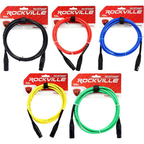 5 Rockville 6' Female to Male REAN XLR Mic Cable 100% Copper (5 Colors)