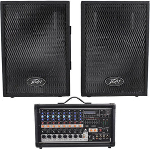 Peavey Pvi8500 400 Watt 8 ch.Powered Mixer w/ Bluetooth+2) Peavey PVi10 Speakers