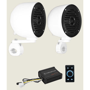 (2) Rockville White 4" Tower Speakers+Memphis Amp+Bluetooth For ATV/UTV/Cart