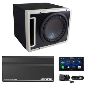 ALPINE iLX-407 7" Carplay Monitor Receiver+10" Subwoofer+Sub Box+Amp+Bass Knob