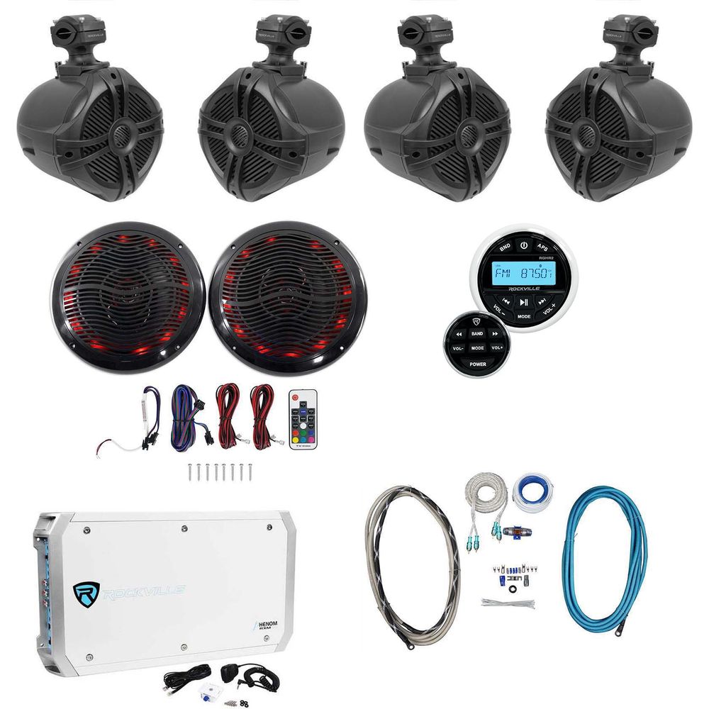 RWB70B Black 4-Pack + LED 6.5" 2-Pack + Receiver + 6-Channel Amp Bundle