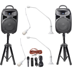 Pair Peavey White Podium+(2) Choir Microphones+Speakers for Church Sound Systems