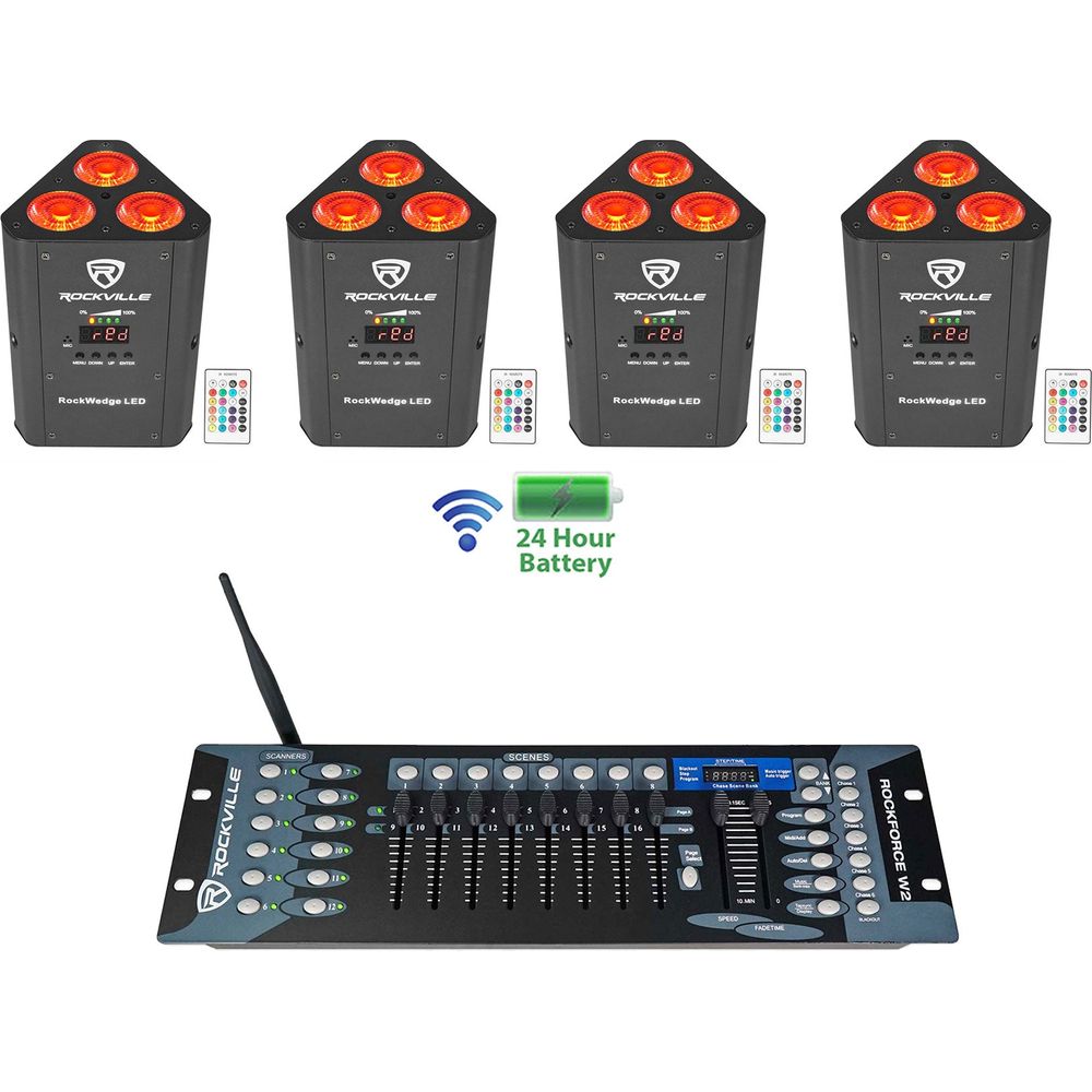 RockWedge LED 4-Pack + ROCKFORCE W2 Controller Bundle