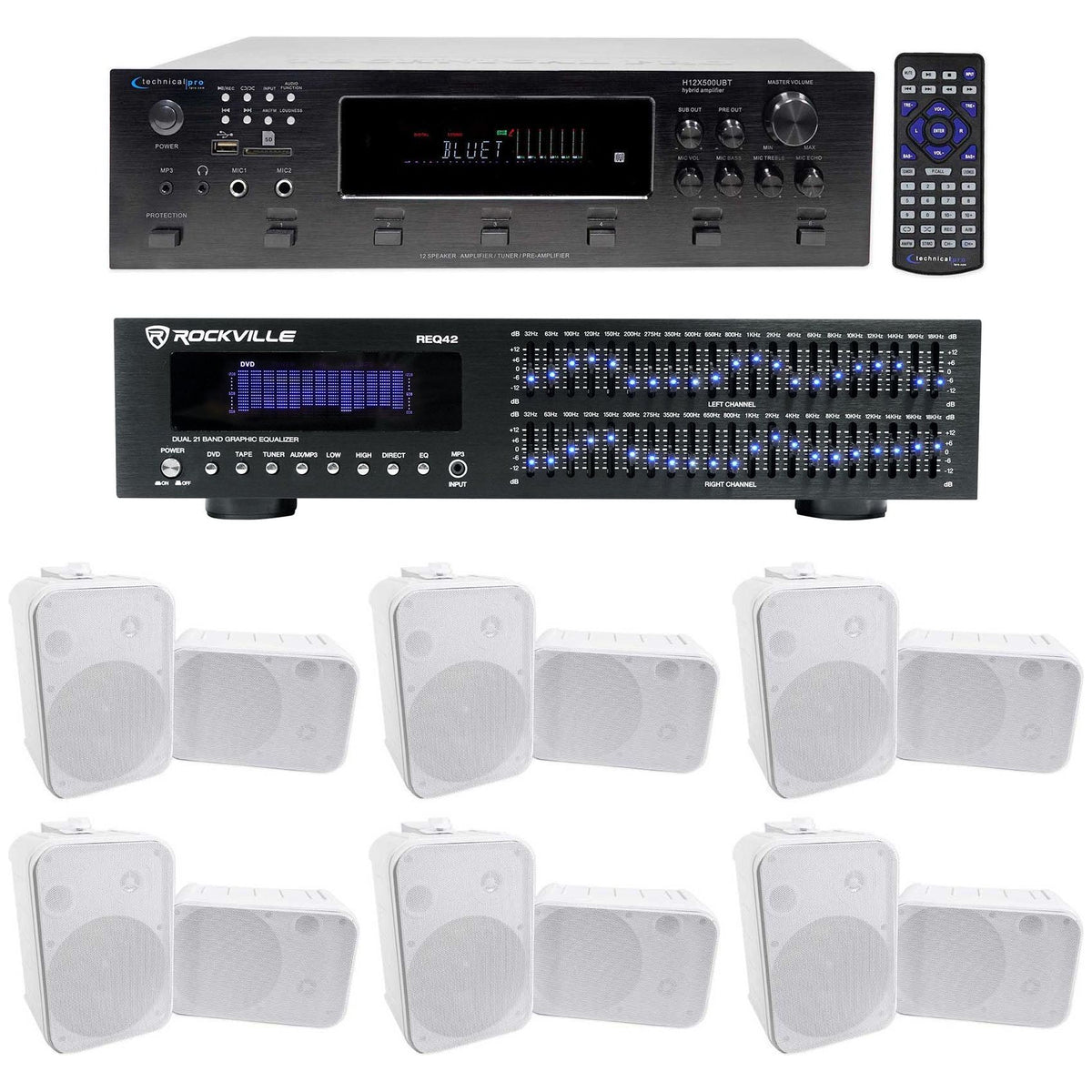 6000W 6-Zone Home Theater Bluetooth Receiver + (12) 6.5" Speakers + EQ