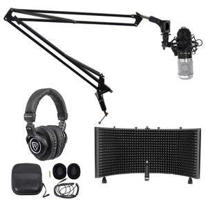 Rockville Studio Microphone+40” Boom Arm+Desk Clamp+Mount+Headphones+Shield