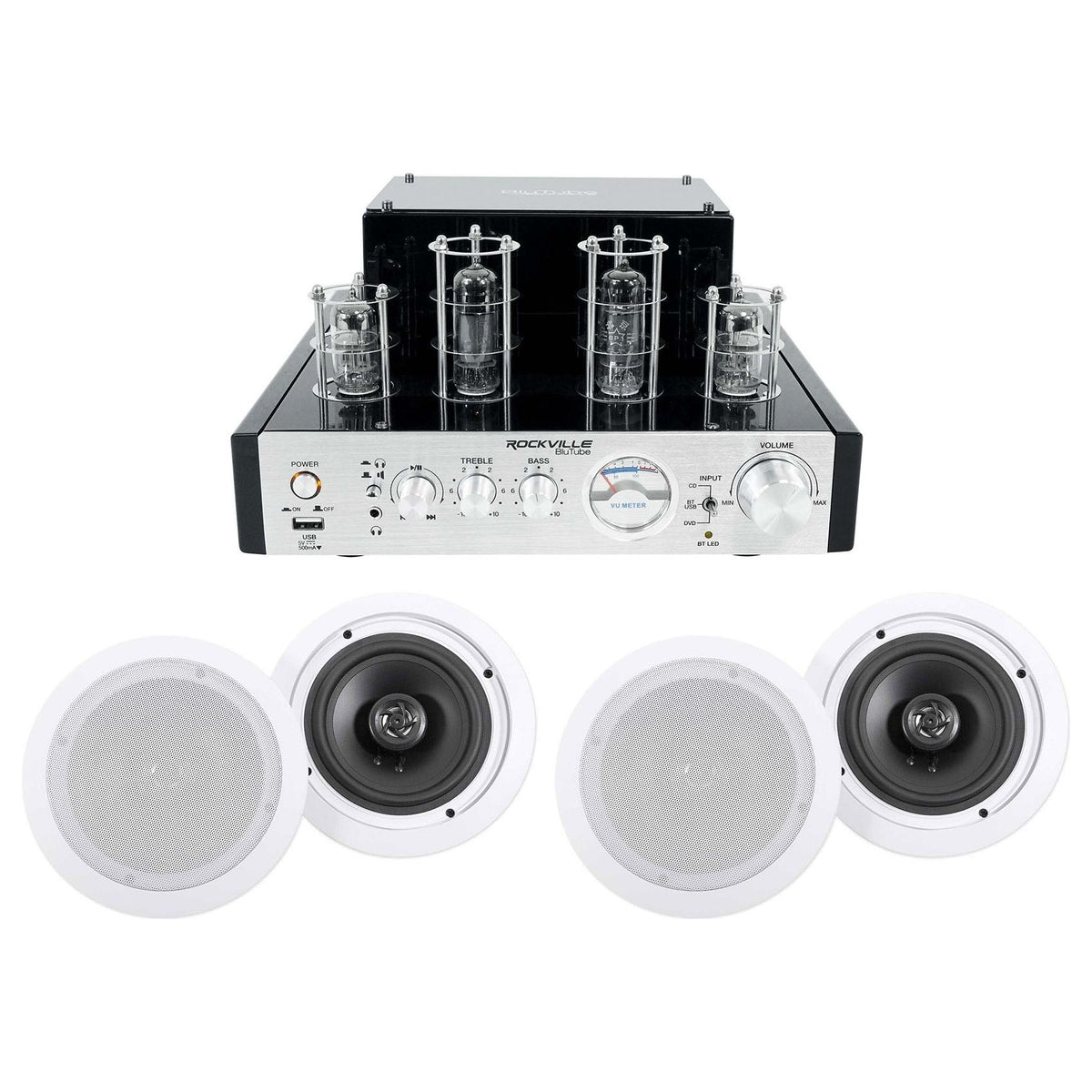 BluTube Tube Amplifier + (4) 6.5" White Ceiling Speakers