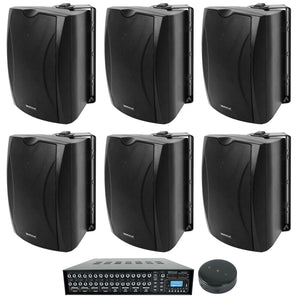 (6) 5.25" Wall Speakers+4-Zone 70v Amp+Wifi Receiver For Restaurant/Office/Cafe