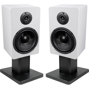 (2) Rockville RockShelf 68W White 6.5" Home Bookshelf Speakers+8" Speaker Stands