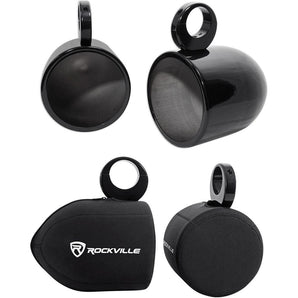 Pair Rockville MAC90B 8” Black Aluminum Wakeboard Tower Speaker Pods+Covers