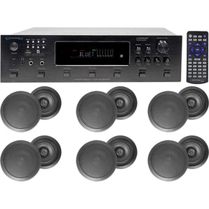 6000w 6) Zone, Home Theater Bluetooth Receiver+12) Black 6.5" Ceiling Speakers
