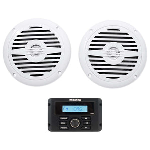 KICKER KMC3 Gauge Hole Digital Media Bluetooth Receiver+(2) 5.25" White Speakers