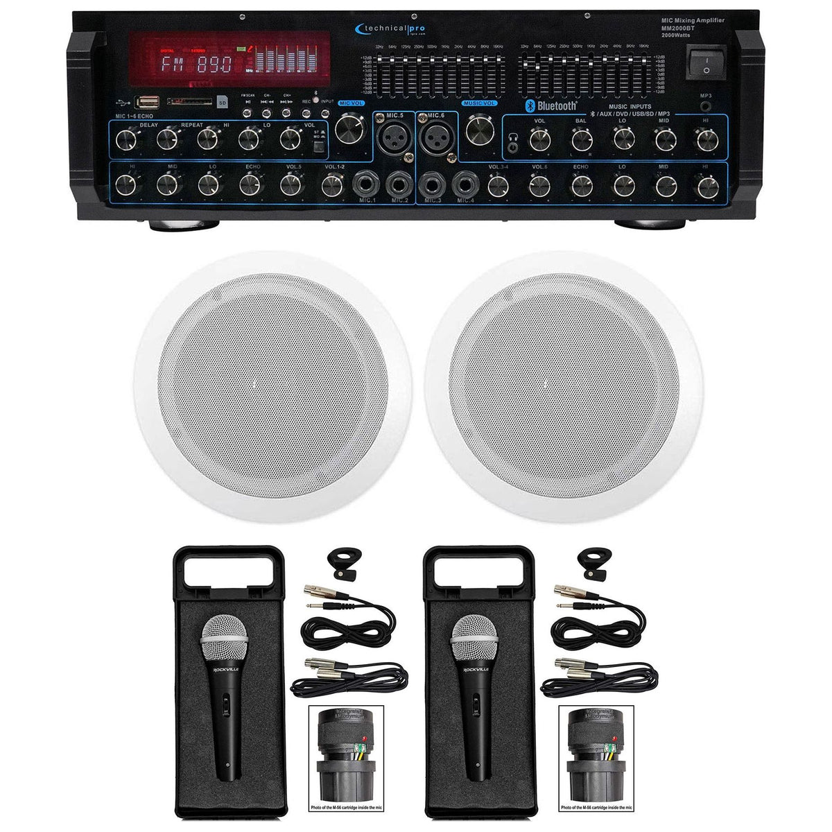 MM2000BT Bluetooth Karaoke Mixer System + (2) 6.5" Ceiling Speakers