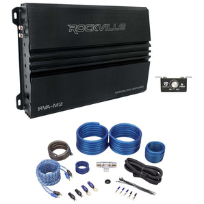 Rockville RVA-M2 2500w Mono 1 Ohm Car Amplifier+Bass Remote+Amp Wire Kit
