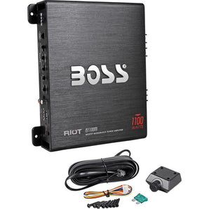 Boss Riot R1100M 1100 Watt Mono Car Audio Power Amplifier+Bass Remote+Amp Kit