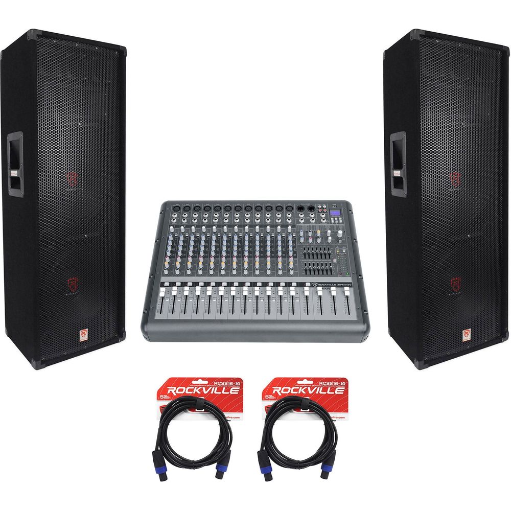 (2) RSG12.24 Dual 12" 2000W 3-Way DJ/Pro PA Speakers + 14-Ch Mixer w/USB