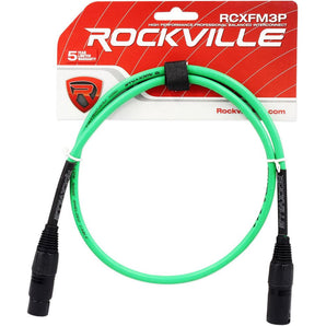 Rockville RCXFM3P-G Green 3' Female to Male REAN XLR Mic Cable 100% Copper