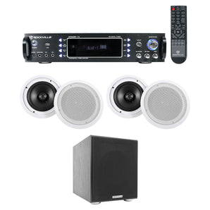 Rockville RPA60BT Home Theater Bluetooth Receiver+(4) 8" In-Ceiling Speakers+Sub