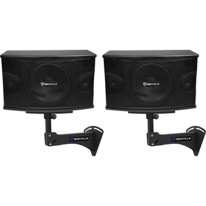 2) Rockville KPS10 10" 3-Way 1200w Karaoke/Pro Speakers+Adjustable Wall Brackets