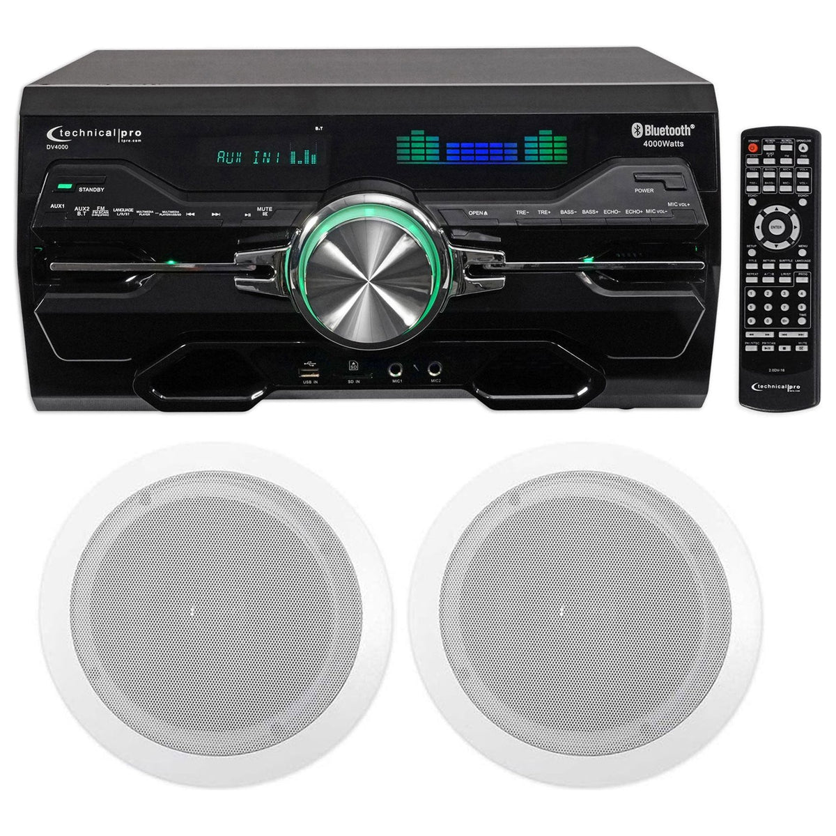 4000W Bluetooth DVD Receiver with (1) Pair 6.5" White In-Ceiling Speakers