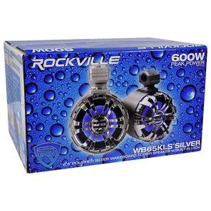 (4) Rockville WB65KLS SILVER 6.5" 300w Metal Marine Wakeboard LED Tower Speakers